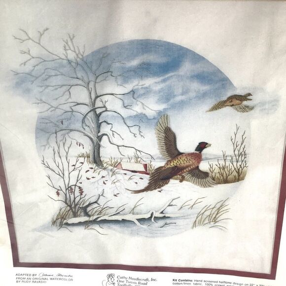 Vintage Cathy Needlecraft Craft 0511 Pheasant Size 22" X 22" NIP Crewel Cotton - Picture 3 of 7